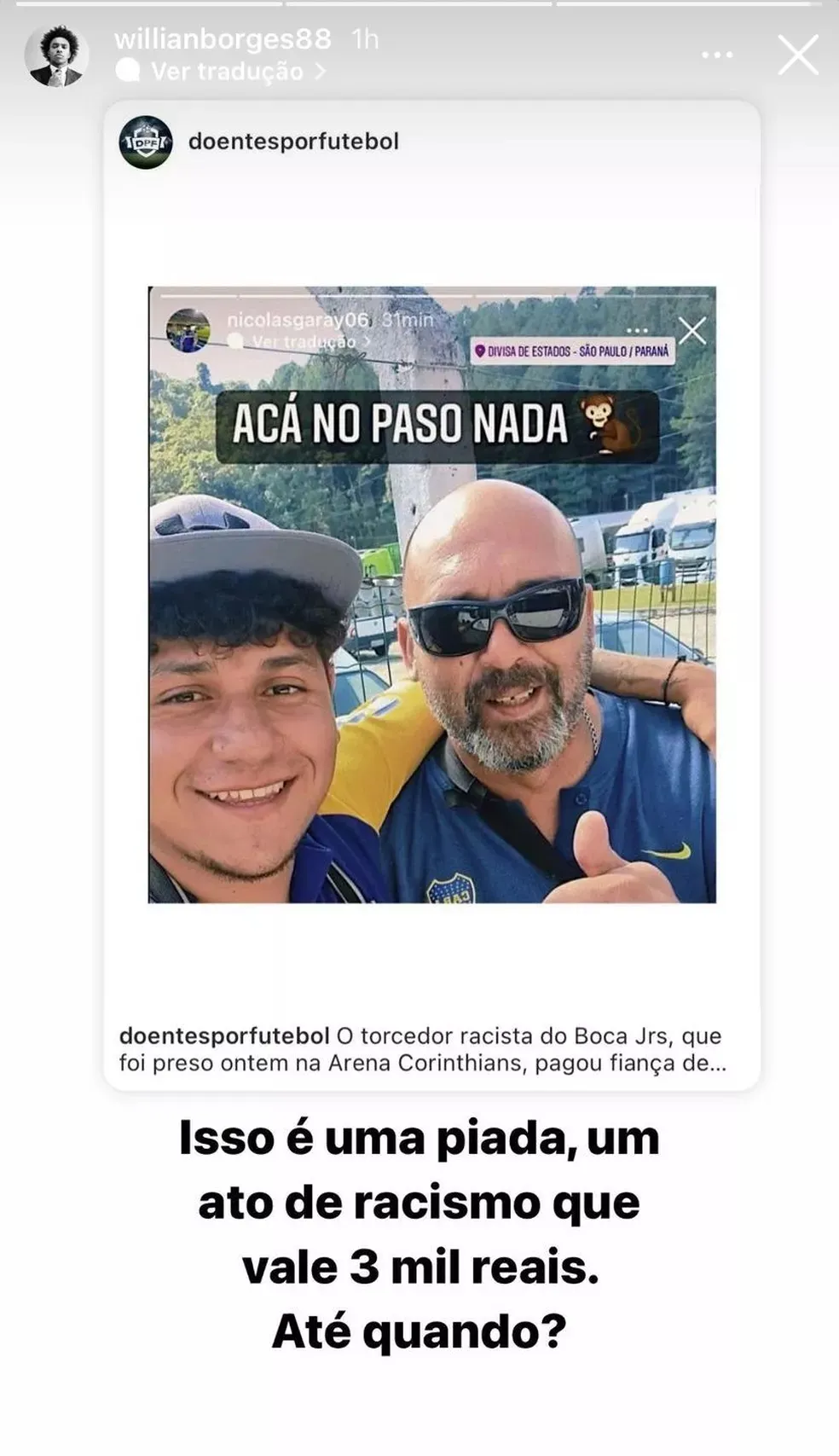 Foto: Reprodução/Instagram @willianborges88
