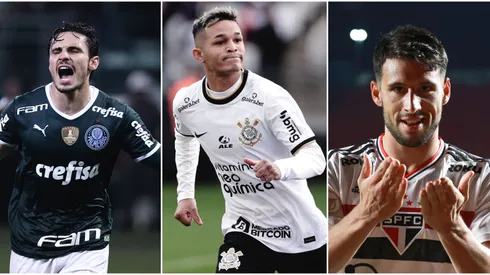 Foto: (Ettore Chiereguini/AGIF/Marcello Zambrana/AGIF/Ettore Chiereguini/AGIF) – Palmeiras, Corinthians e São Paulo, respectivamente, são os três primeiros colocados do Brasileirão 2022
