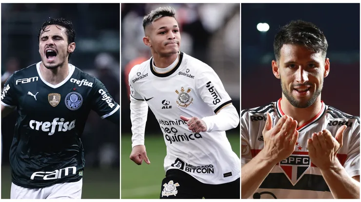 Foto: (Ettore Chiereguini/AGIF/Marcello Zambrana/AGIF/Ettore Chiereguini/AGIF) - Palmeiras, Corinthians e São Paulo, respectivamente, são os três primeiros colocados do Brasileirão 2022