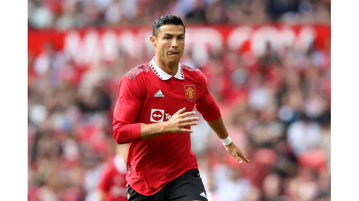 MANCHESTER, ENGLAND - JULY 31: Christiano Ronaldo of Manchester United during the Pre-Season Friendly match between Manchester United and Rayo Vallecano at Old Trafford on July 31, 2022 in Manchester, England. (Photo by Jan Kruger/Getty Images)