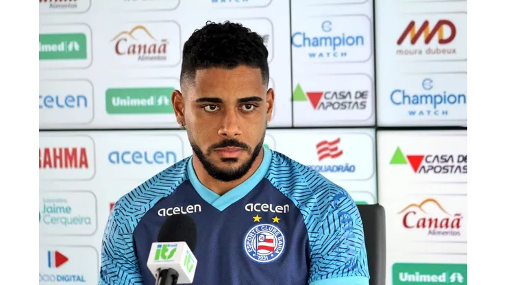 Foto: (Felipe Santana/EC Bahia) - Matheus Bahia concedeu entrevista coletiva nesta sexta (26)