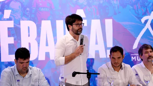 Foto: (Felipe Oliveira/EC Bahia) – Guilherme Bellintani, presidente do Bahia, falou sobre a proposta do Grupo City para adquirir 90% das ações da SAF
