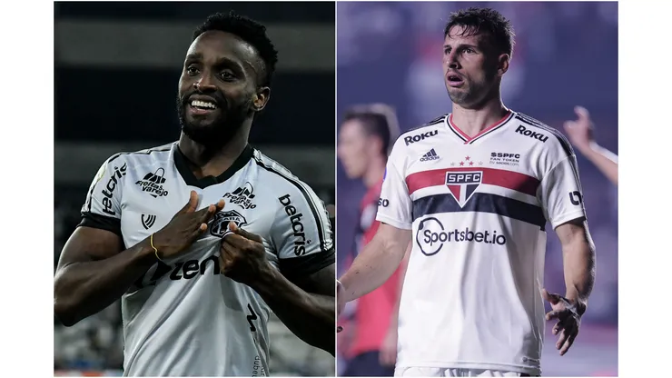 Fotos: (Thiago Ribeiro/AGIF/Ettore Chiereguini/AGIF) - Mendoza, do Ceará, superou Calleri, do São Paulo, em participações diretas em gols do time no Brasileirão