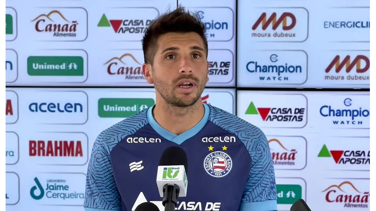 Foto: (Twitter Oficial Bahia/Divulgação) - Lucas Mugni concedeu entrevista coletiva no Bahia nesta quarta (19)