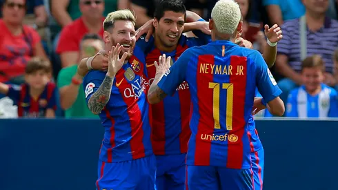 Gonzalo Arroyo Moreno/ Getty Images- Neymar, Messi e Suárez, em dua passagem pelo Barcelona em 2016
