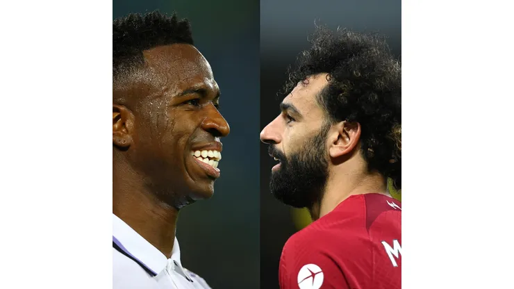 Michael Regan/Michael Steele/ Getty Images- Vinícius Junior (Real Madrid) e Mohamed Salah (Liverpool)