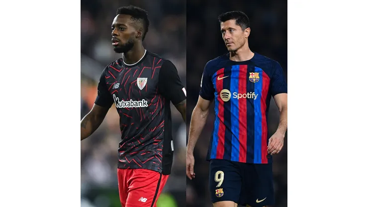 David Ramos/Getty Images- Inãki Williams (Athletic Bilbao) e Robert Lewandowski (Barcelona)