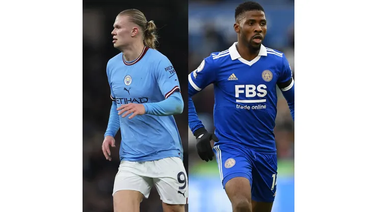 Clive Brunskill/Michael Regan/ Getty Images- Haaland (Manchester City) e Iheanacho (Leicester City)