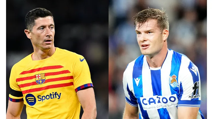 David Ramos/Juan Manuel Serrano Arce/ Getty Images- Lewandowski (Barcelona) e Sorloth (Real Sociedad).