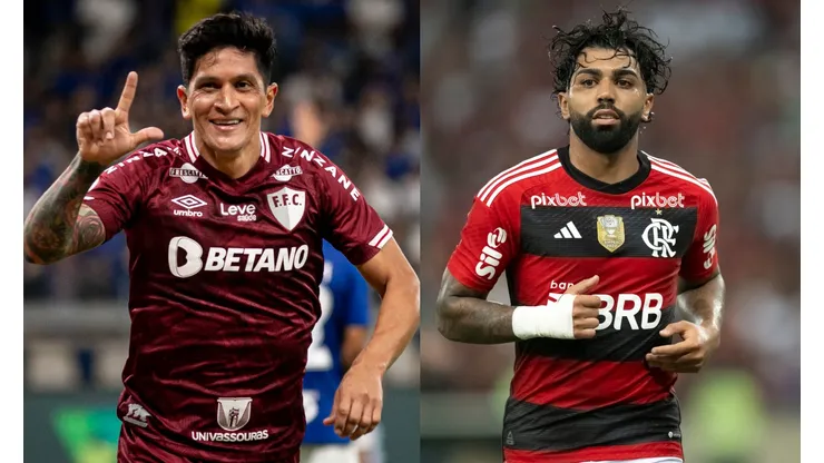 Fernando Moreno/Jorge Rodrigues/AGIF- Germán Cano (Fluminense) e Gabigol (Flamengo).
