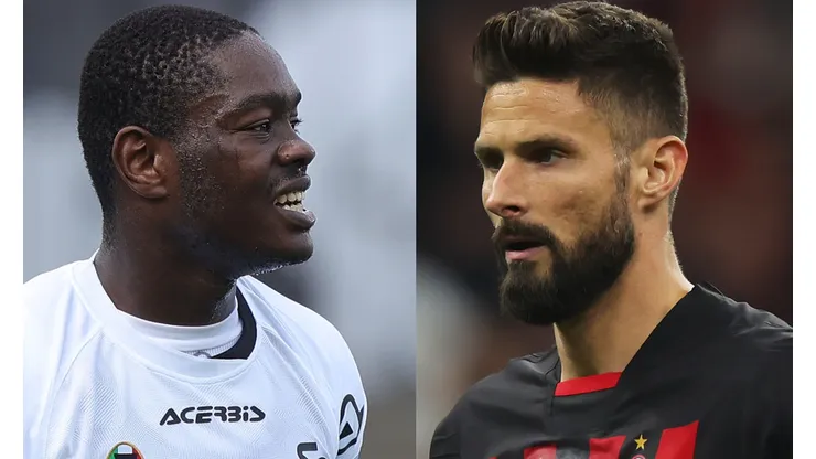 Gabriele Maltinti/Alex Grimm/Getty Images- Gyasi (Spezia) e Giroud (Milan).