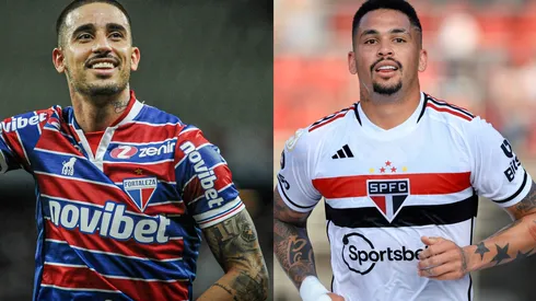 Kely Pereira/Marcello Zambrana/AGIF- Thiago Galhardo (Fortaleza) e Luciano (São Paulo).