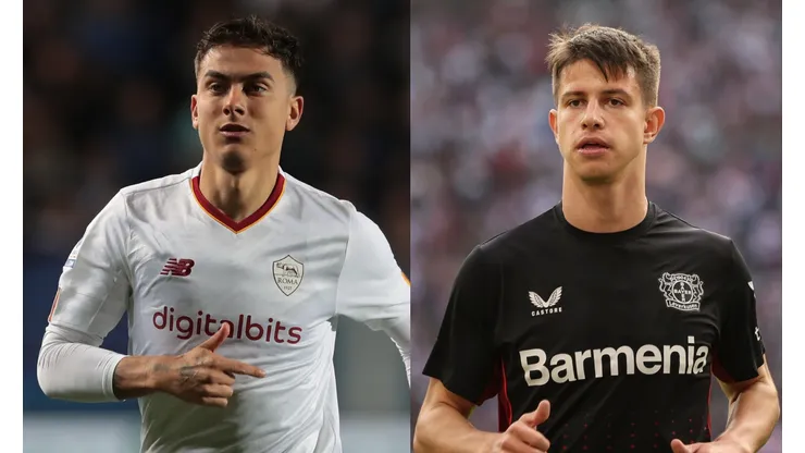 Emilio Andreoli/Maja Hitij/Getty Images- Dybala (Roma) e Adam Hlozek (Bayer Leverkusen).