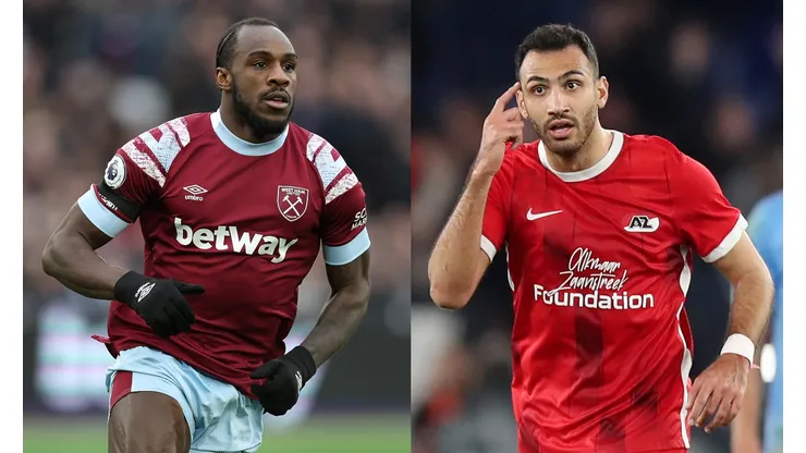 Julian Finney/Paolo Bruno/ Getty Images- Michail Antônio (West Ham) e Evangelos Pavlidis (AZ).