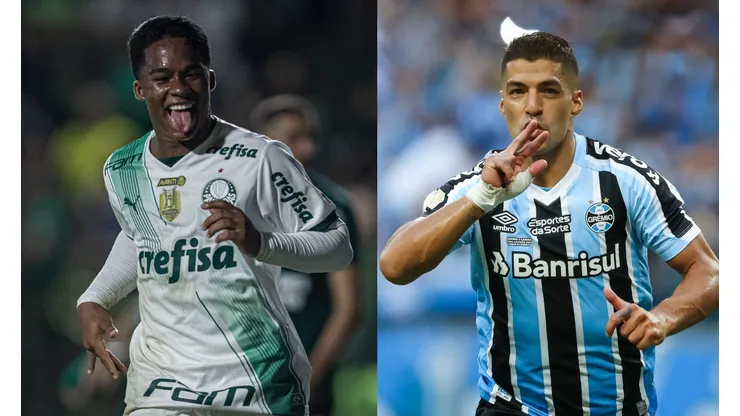 Heber Gomes/Pedro H. Tesch/AGIF- Endrick (Palmeiras) e Luís Suárez (Grêmio).