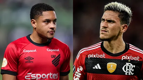 Gilson Junio/Thiago Ribeiro/AGIF- Vitor Roque (Athletico) e Pedro (Flamengo)