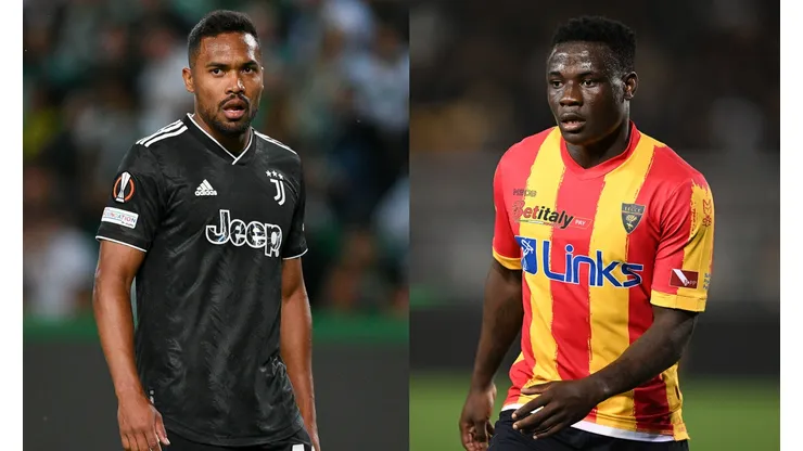 Francesco Pecoraro/Octavio Passos/Getty images- Alex Sandro (Juventus) e Lameck Banda (Lecce)