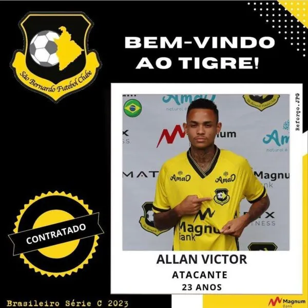 Foto: Reprodução/São Bernardo FC – Allanzinho sendo apresentado