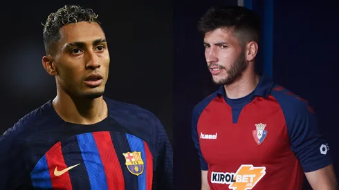 David Ramos/Juan Manuel Serrano Arce/Getty Images- Raphinha (Barcelona) e David García (Osasuna)