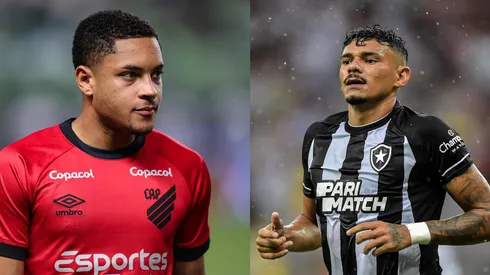 Reprodução/AGIF- Vítor Roque (Athletico) e Tiquinho Soares (Botafogo).