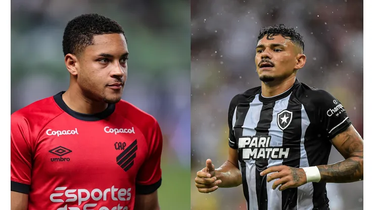 Reprodução/AGIF- Vítor Roque (Athletico) e Tiquinho Soares (Botafogo).