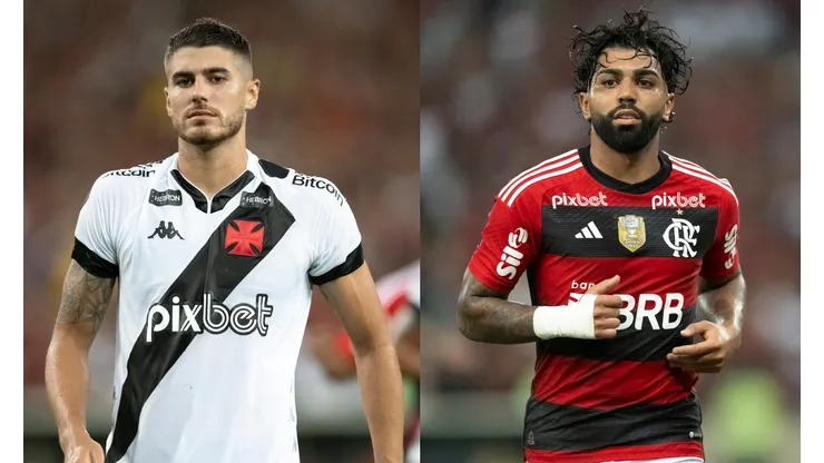 Reprodução/AGIF- Pedro Raul (Vasco) e Gabigol (Flamengo).
