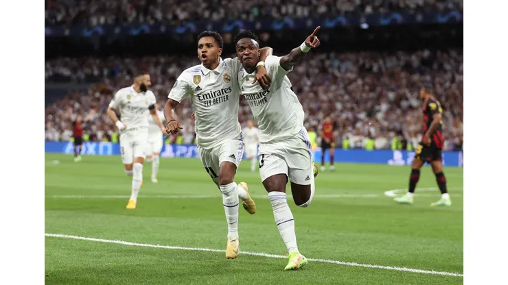 Julian Finney/Getty Images- Rodrygo e Vini Jr., atacantes do Real Madrid