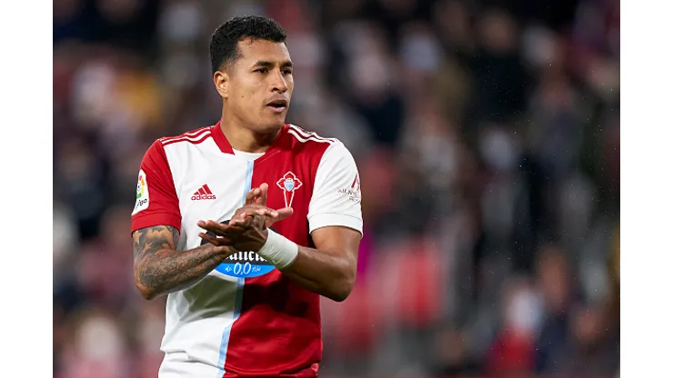 SEVILLE, SPAIN - JANUARY 22: Jeison Murillo of RC Celta de Vigo reacts during the La Liga Santander match between Sevilla FC and RC Celta de Vigo at Estadio Ramon Sanchez Pizjuan on January 22, 2022 in Seville, Spain. (Photo by Mateo Villalba/Quality Sport Images/Getty Images)