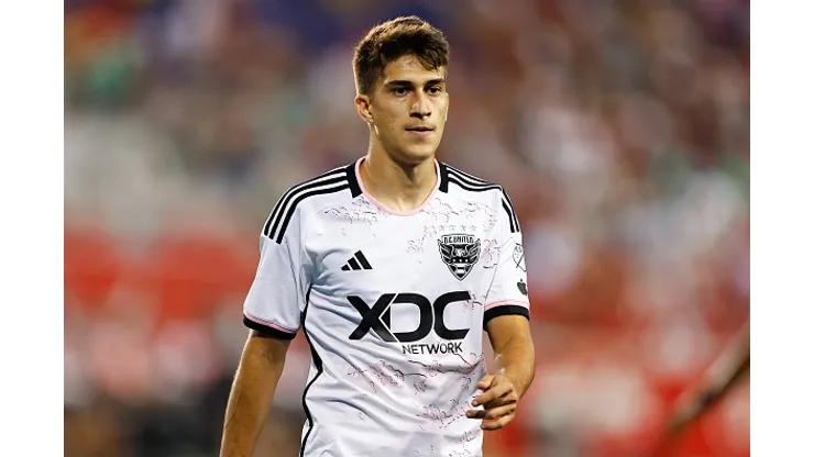 HARRISON, NJ - AUGUST 20: Gabriel Pirani #10 of D.C. United during the Major League Soccer game against the New York Red Bullson August 20, 2023 at Red Bull Arena in Harrison, New Jersey. (Photo by Rich Graessle/Icon Sportswire via Getty Images)
