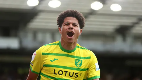 NORWICH, ENGLAND – SEPTEMBER 30: Gabriel Sara of Norwich City celebrates after scoring the team's first goal during the Sky Bet Championship match between Norwich City and Birmingham City at Carrow Road on September 30, 2023 in Norwich, England. (Photo by Cameron Howard/Getty Images)