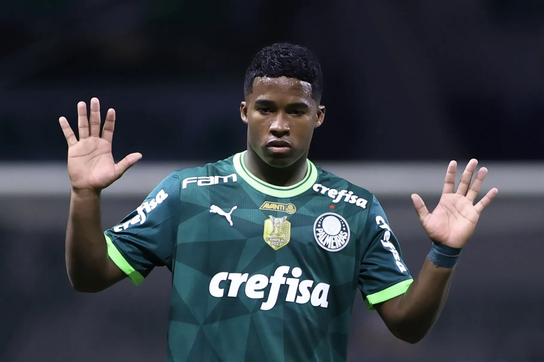 Endrick durante partida contra o São Paulo no Allianz Parque pelo Campeonato Brasileiro 2023. Foto: Marcello Zambrana/AGIF