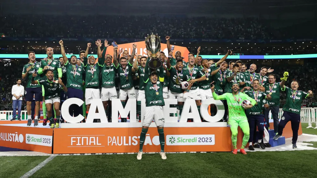 Elenco do Palmeiras Campeão Paulista de 2023. Cesar Greco/Palmeiras