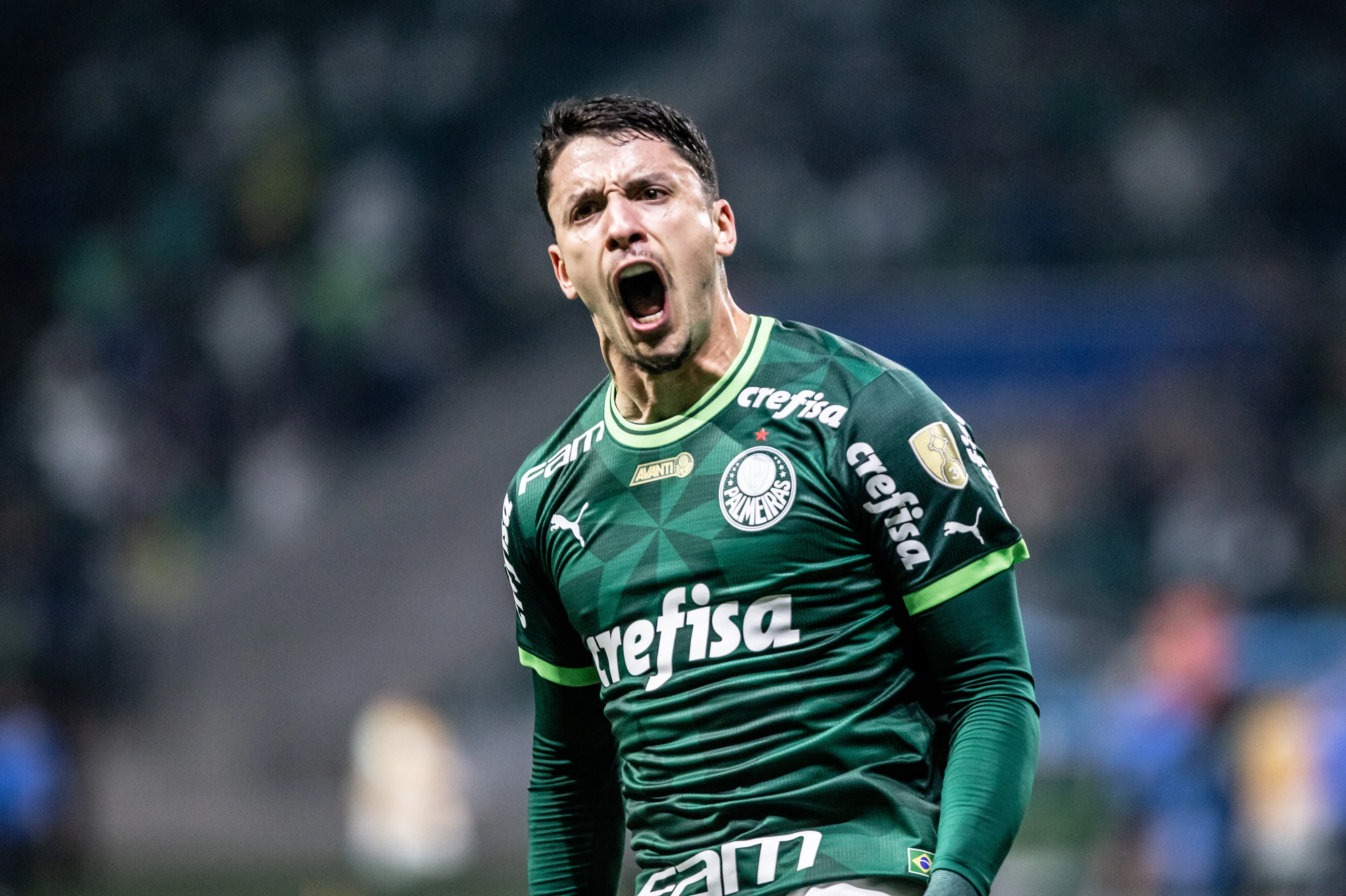 Piquerez jogador do Palmeiras comemora seu gol durante partida contra o Barcelona de Guayaquil no estadio Arena Allianz Parque pelo campeonato Libertadores 2023. Foto: Abner Dourado/AGIF