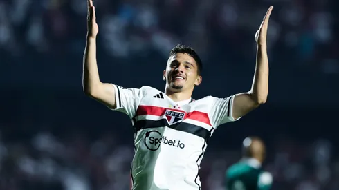 – Pablo Maia jogador do São Paulo comemora seu gol durante partida contra o Goias no estadio Morumbi pelo campeonato BRASILEIRO A 2023. Foto: Marcello Zambrana/AGIF