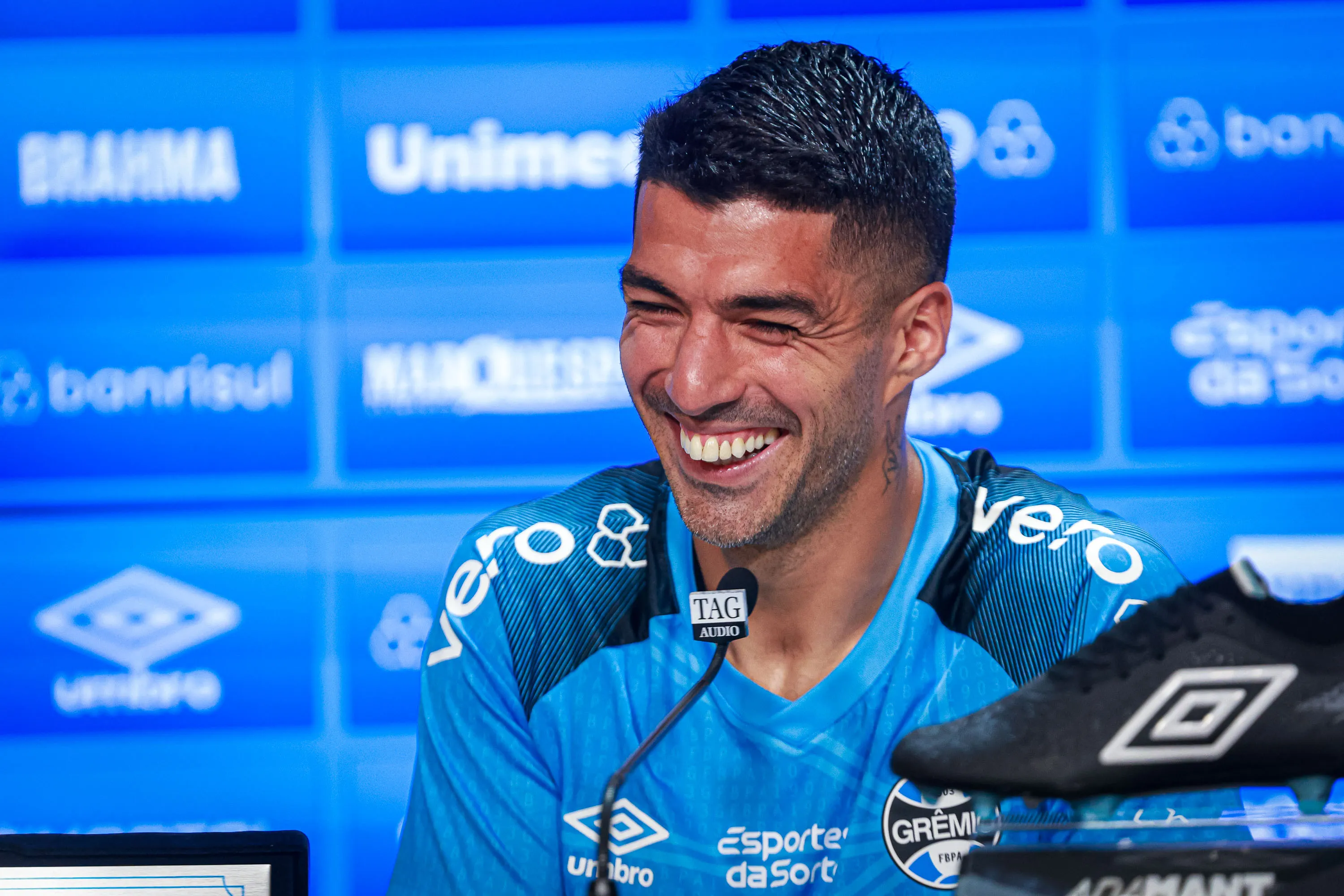 Suarez durante coletiva apos partida contra o Vasco. Foto: Maxi Franzoi/AGIF