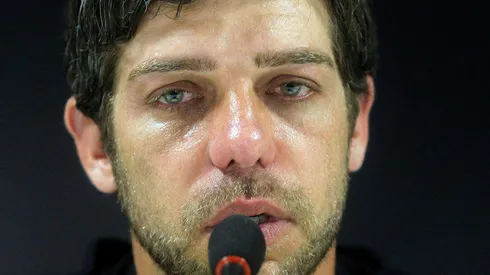 Juninho durante coletiva de imprensa em Sao Januario, o jogador anunciou sua aposentadoria no futebol. Foto: Wagner Meier/AGIF