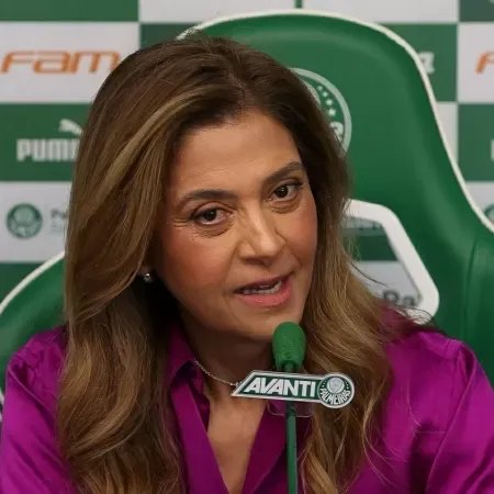 Leila Pereira em coletiva de imprensa - Foto: Cesar Greco/Palmeiras/By Canon