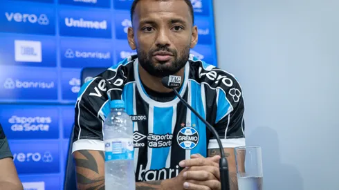 Joao Pedro durante coletiva pelo Grêmio. FOTO: LUCAS UEBEL/GREMIO FBPA