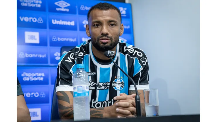 Joao Pedro durante coletiva pelo Grêmio. FOTO: LUCAS UEBEL/GREMIO FBPA