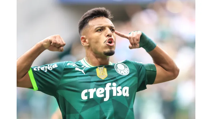 Gabriel Menino jogador do Palmeiras comemora seu gol durante partida contra o Agua Santa no estadio Arena Allianz Parque pelo campeonato Paulista 2023. Foto: Marcello Zambrana/AGIF