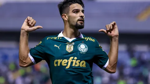 Flaco Lopez jogador do Palmeiras comemora seu gol durante partida contra o Ituano no estadio Arena Barueri pelo campeonato Paulista 2024. Marcello Zambrana/AGIF