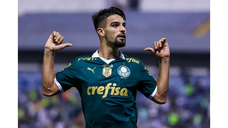 Flaco Lopez jogador do Palmeiras comemora seu gol durante partida contra o Ituano no estadio Arena Barueri pelo campeonato Paulista 2024. Marcello Zambrana/AGIF