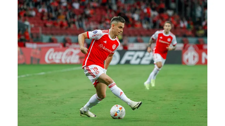 Rafael Borre jogador do Internacional durante partida contra o Real Tomayapo no estadio Beira-Rio pela Copa Sul-Americana 2024. Atleta pode ser baixa no próximo jogo. Foto: Lucas Gabriel Cardoso/AGIF