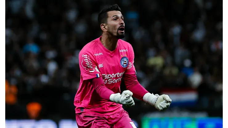 Marcos Felipe goleiro do Bahia durante partida contra o Corinthians no estadio Arena Corinthians pelo campeonato Brasileiro A 2023. Fabio Giannelli/AGIF