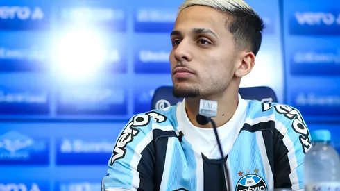 Gremio apresenta o atacante Gabriel Teixeira como reforço para a temporada 2022. Atacante foi envolvido em 'B.O' no Bahia. FOTO: LUCAS UEBEL/GREMIO FBPA