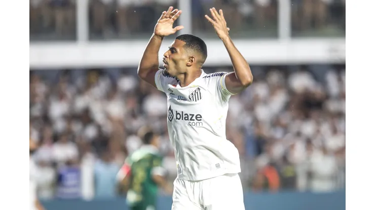 Joaquim jogador do Santos durante partida contra o Palmeiras no estadio Vila Belmiro pelo campeonato Paulista 2024. Reinaldo Campos/AGIF