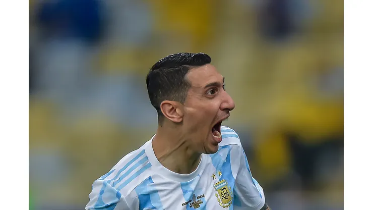 Di Maria jogador do Argentina comemora seu gol durante partida contra o Brasil no estádio Maracanã pelo campeonato Copa América 2021. Craque pode pintar no Inter. Foto: Thiago Ribeiro/AGIF