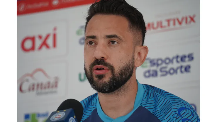 Foto: Divulgação/Bahia - Everton Ribeiro em entrevista coletiva nesta sexta-feira (5).