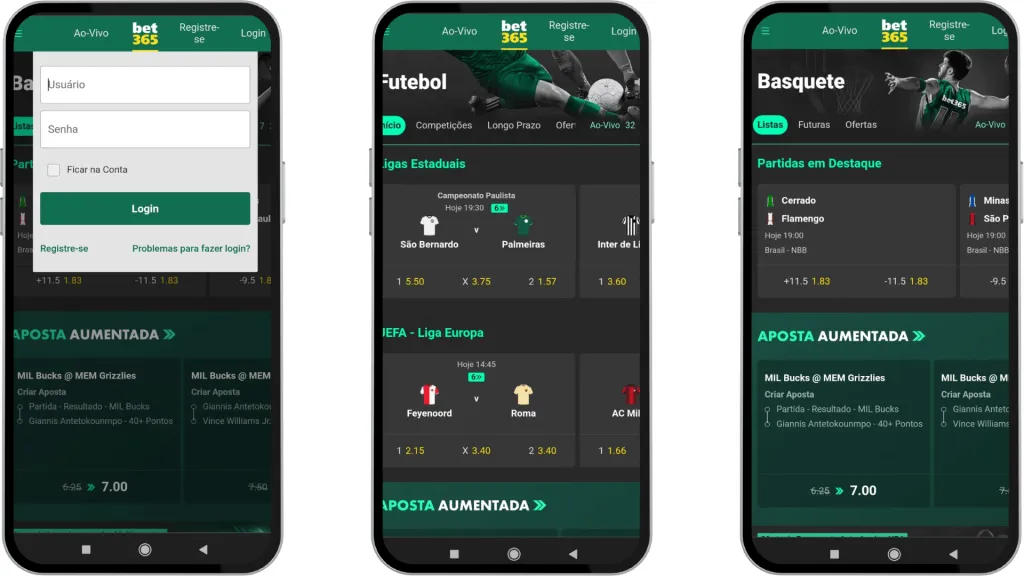 A imagem mostra o site da bet365 e como ele é otimizado para dispositivos móveis.