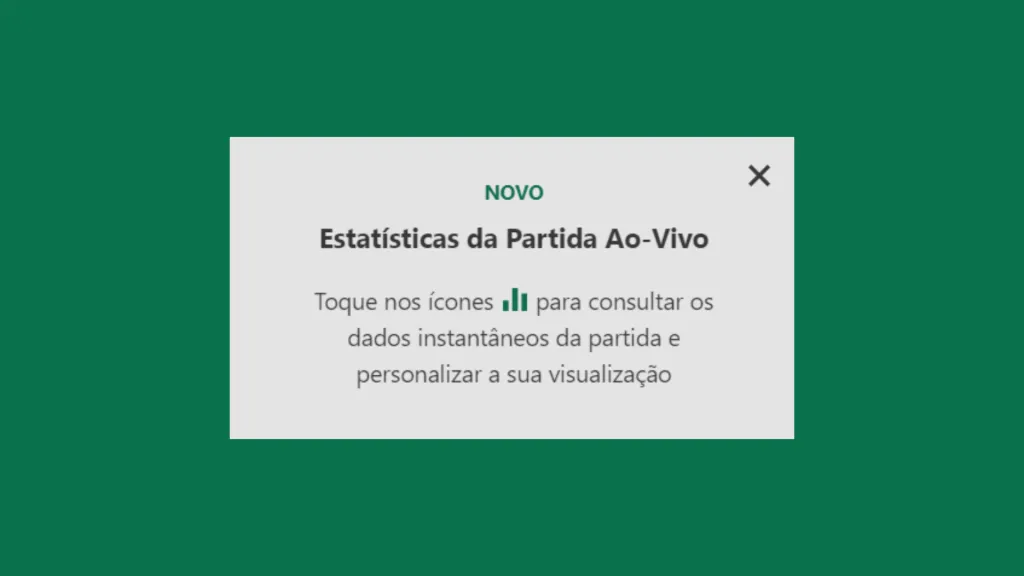 A imagem é uma captura de tela que mostra o ícone que precisa ser pressionado para consultar as estatísticas no bet365 ao vivo.